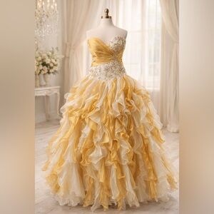 PC Marys Gold & Ivory Ball Gown – Size 10